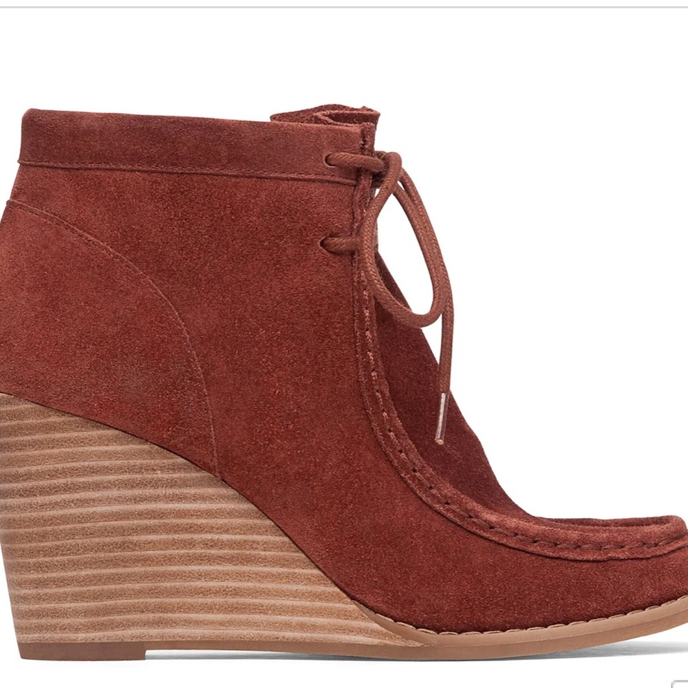 Lucky Brand Rust Brown Suede Wedge Boots Size 6.5